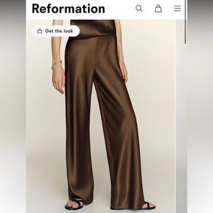Reformation Gail Satin Chocolate Brown Silky Pants